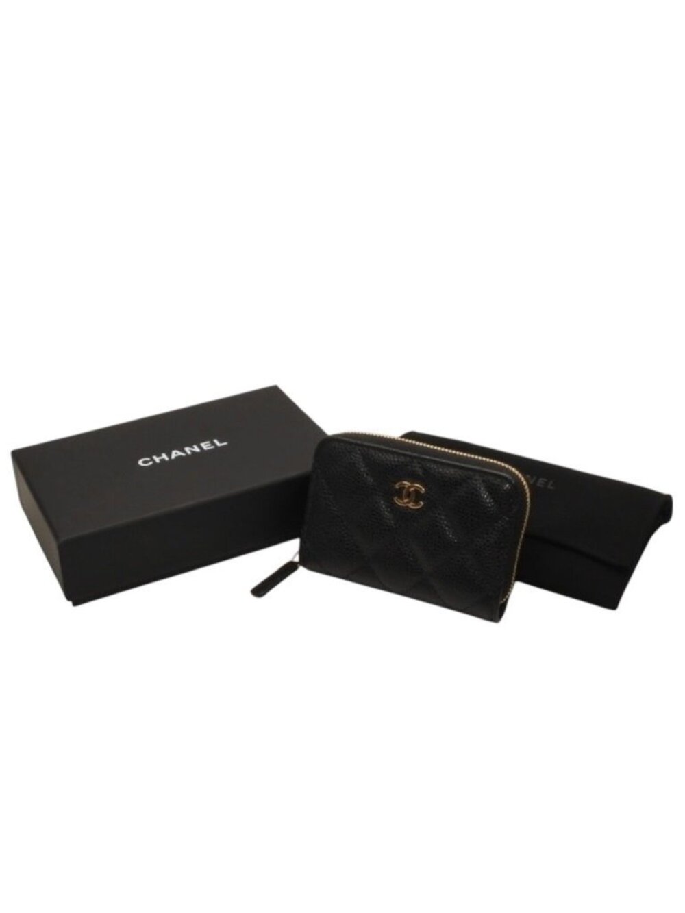 Chanel Classic Zip Coin Purse Stand CC Logo Grained Calfskin
